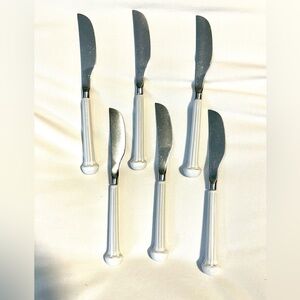 *VNTG* DENBY ENGLAND Regency Blue Stainless-6 Butter Knives-White Ceramic Handle